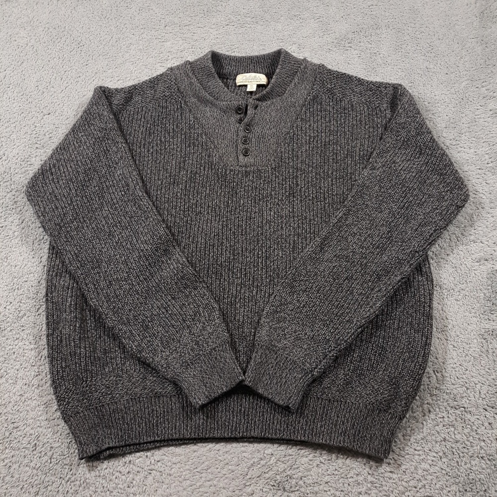 Cabela's Sweater Mens Size XL Tall Heavyweight Cotton Knit Hunting Gray